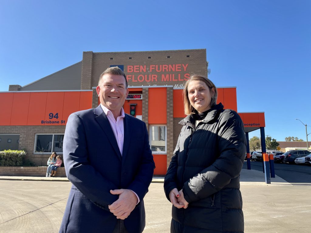 Member for the Dubbo electorate Dugald Saunders with Ben Furney Flour Mills CEO Sarah Furney.